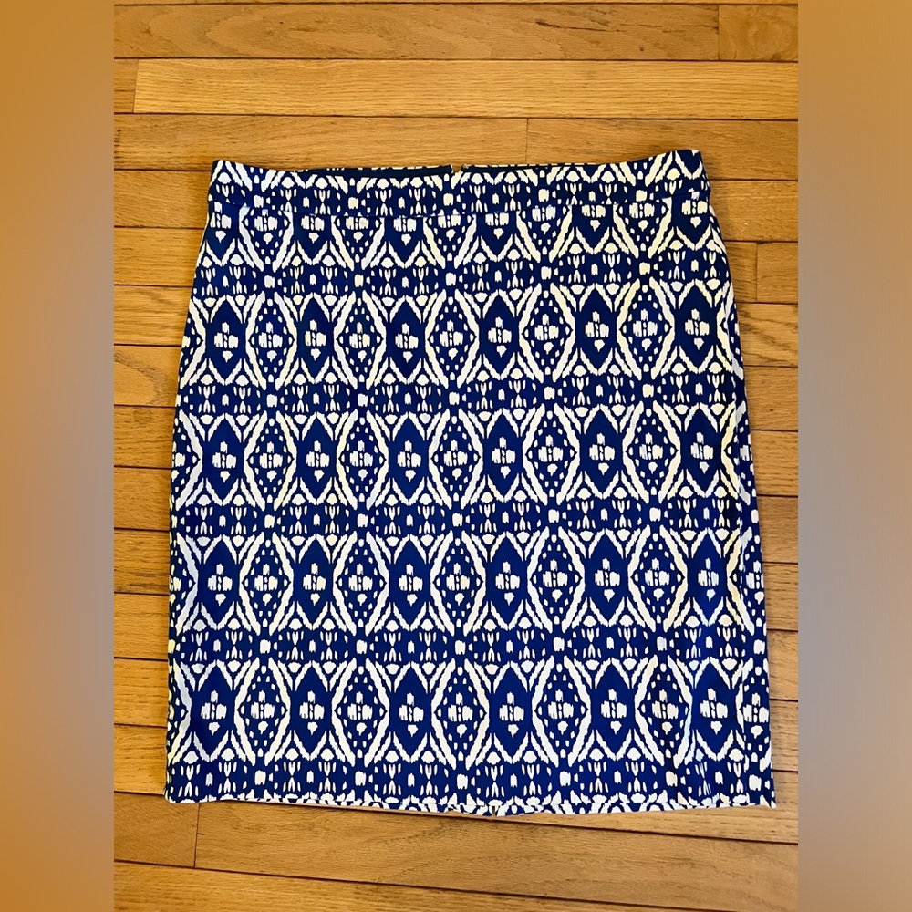 J. Crew ‘The Pencil Skirt’ Sateen Blue Print Size 14